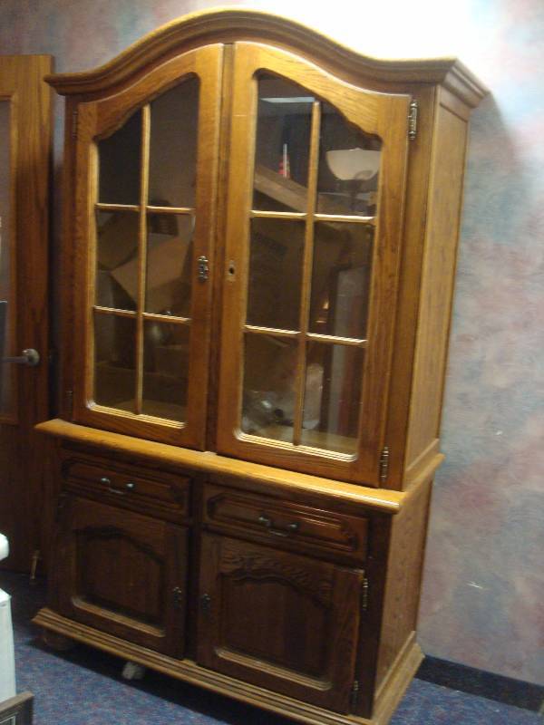 Wood Hutch With Key. Has Wear. Needs Work, Ba...