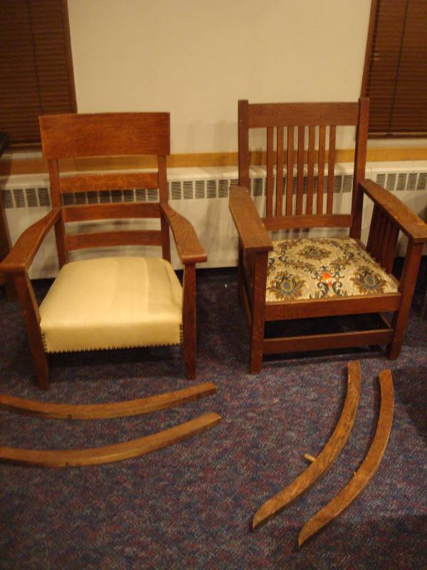 Pair Of Solid Wood VintageAntique Rocking Ch...