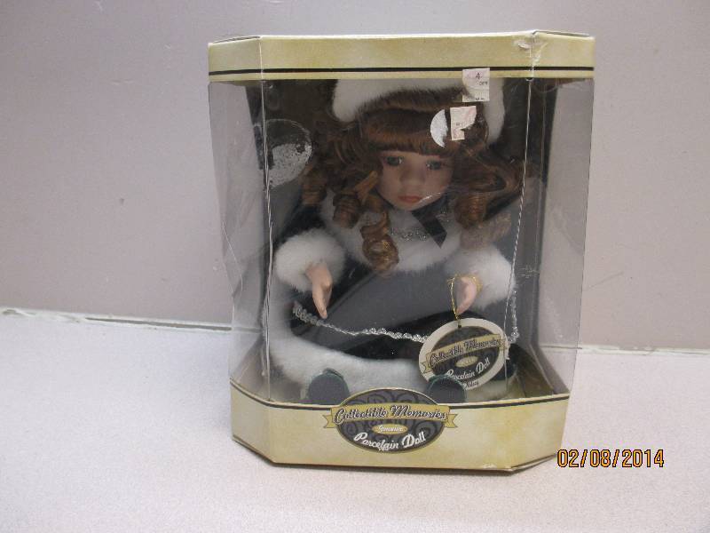 New Porcelain Doll Music Box. Package Has Wea...