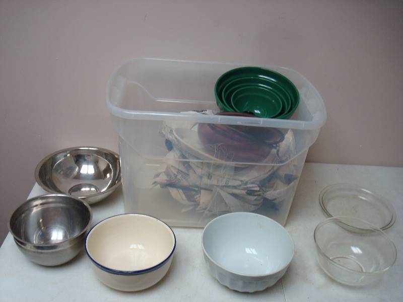 Bin With Mixing Bowls, Plates, One NSF, Some ...