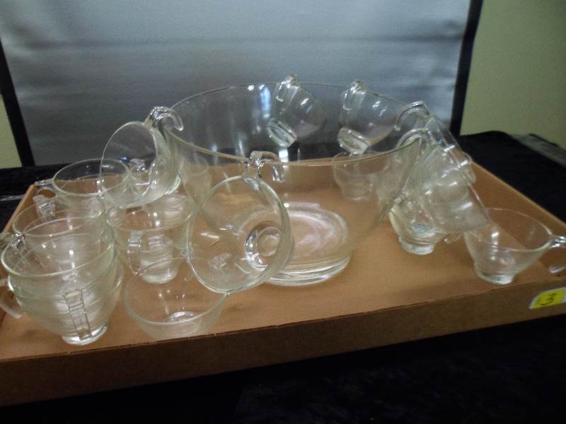Large Glass Punch Bowl & 24 Punch Glasses