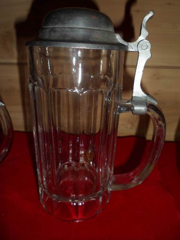 3 Glass & Pewter Beer Steins...