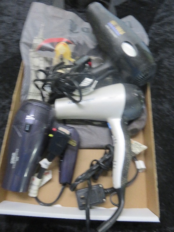 Lot of 3 Blow Dryers & 1 Tote