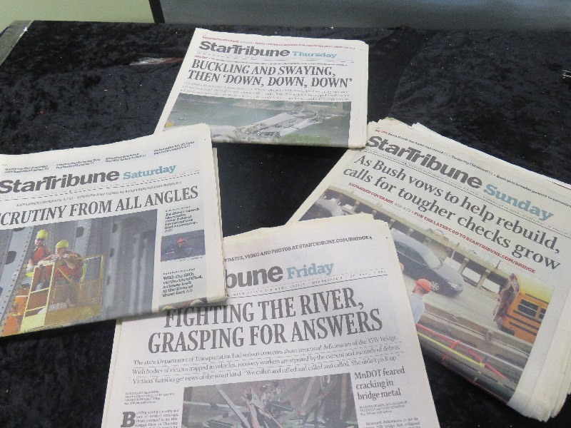 Newspapers of 35W Bridge Collapse