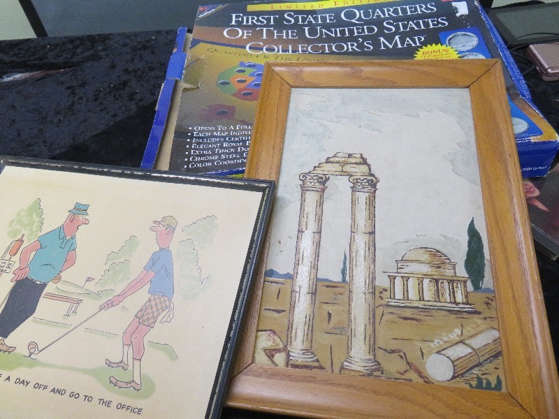 3 Pictures, 1 Picture Frame,1 US First State Quarter Collector Map