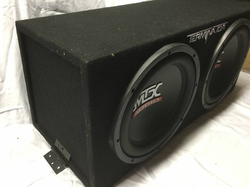 lot 76 image: MTX Terminator 1200-Watt Dual Subwoofer Enclosure Retail $195