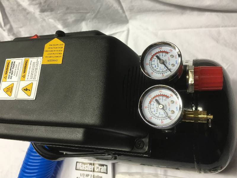 lot 51 image: Master Craft 3-Gallon Air Compressor Retail $130