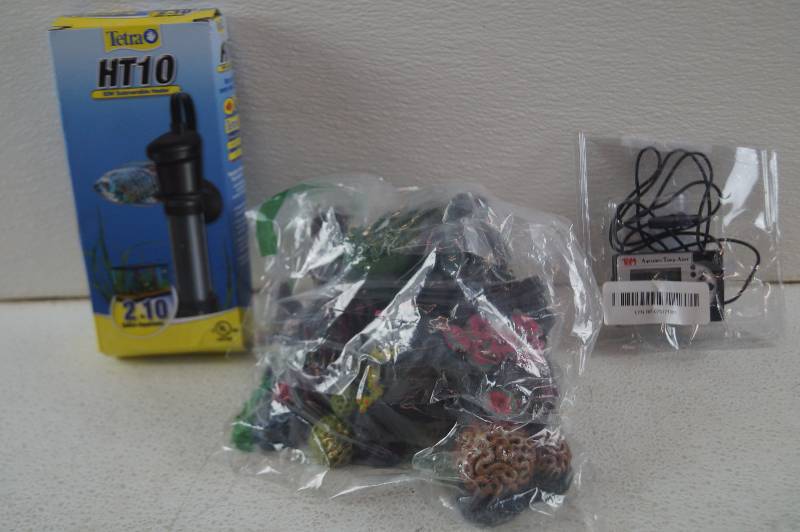 Aquarium Heater, Decorations & Aquarium Temp. Alert