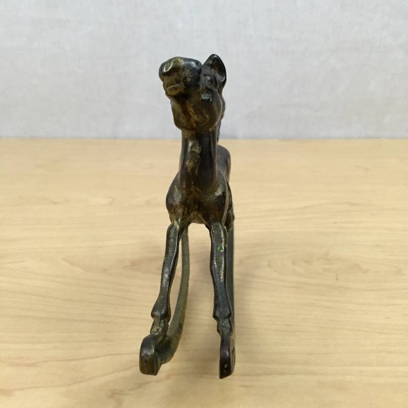 lot 100 image: Vintage Collectible Solid Brass Rocking Horse - 6.5 inch Carousel Pony Small Statue Figurine Nursery - Heavy Patina - Needs Polishing