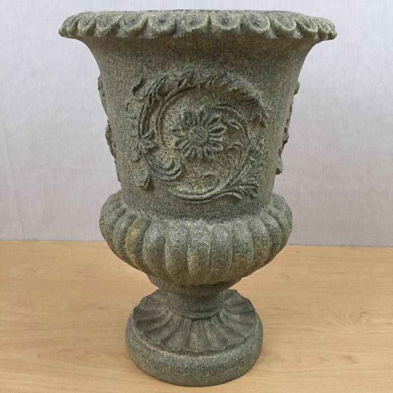 lot 101 image: WOW Large 16 Grey Faux Stone Concrete Look Roman Decor Outdoor Garden Urn Planter Flowers Giant Pot