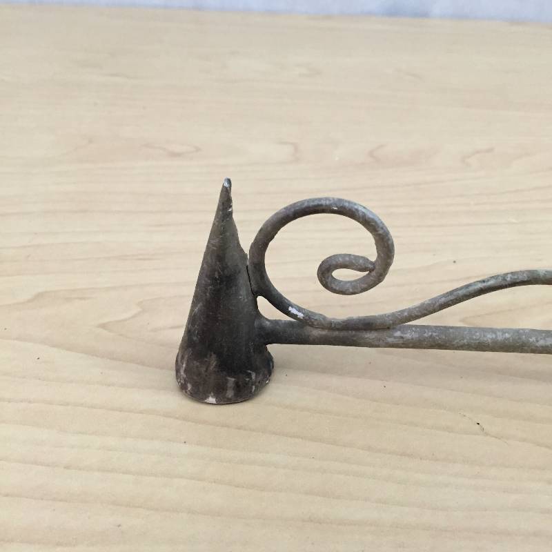 lot 104 image: Very Curious & Unusual Antique Carved Bone Horn Stone Wood Candle Snuffer with a Carved Handle in the Shape of a Fish