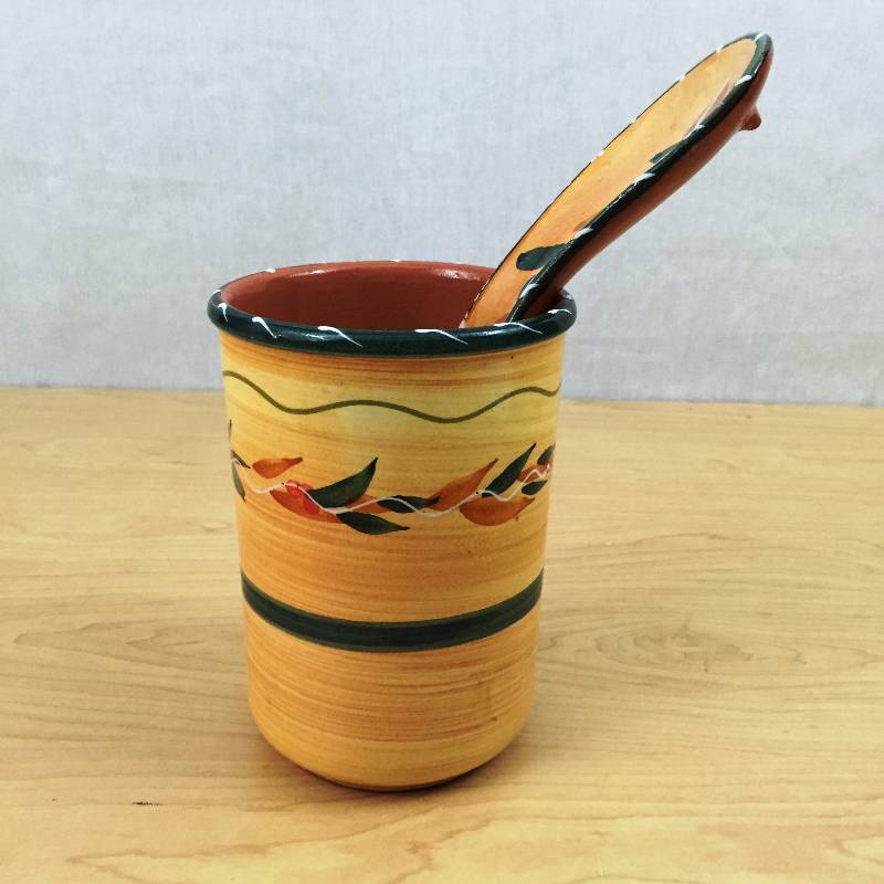 lot 109 image: Beautiful Italian TERRA COTTA Stoneware Furio Southwest Themed Red Green Yellow Chili Peppers SPOON REST & UTENSIL HOLDER