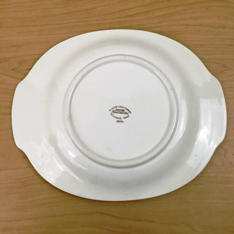 lot 121 image: Mid Century Modern Regal 22k Warranted Hand Painted by Alliance 12 Oval Serving Platter Pink Turquoise