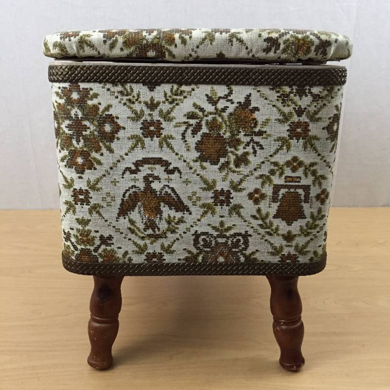lot 127 image: RARE & MINT CONDITION Mid Century Modern Vintage Redmon & Sons Sewing Knitting Box Organizer Basket Foot Stool Eagles Liberty Bell