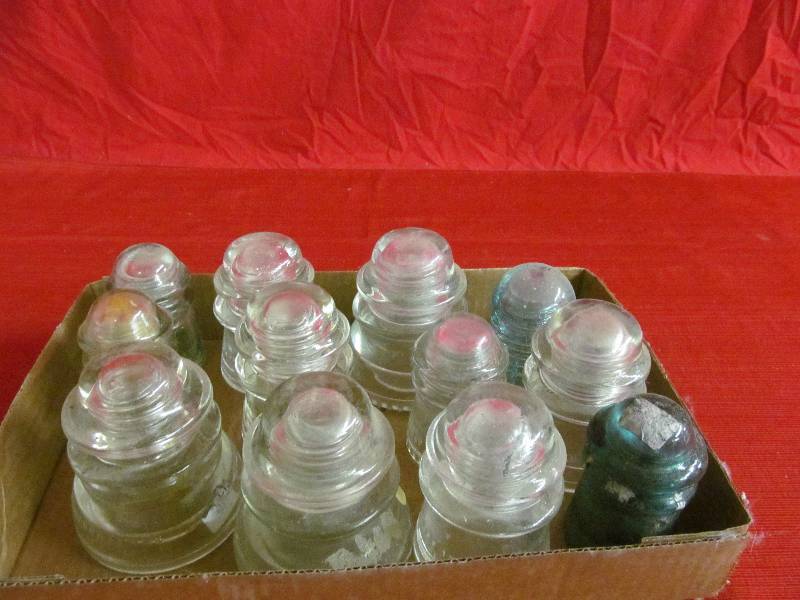 lot 14 image: glass telephone insulators
