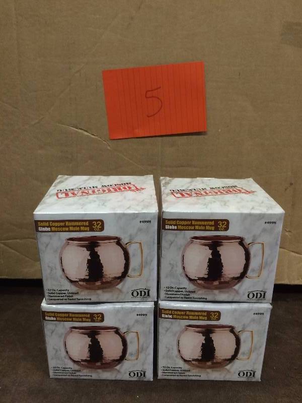 Lot of 4 Solid Copper Hammered Globes Cups New
