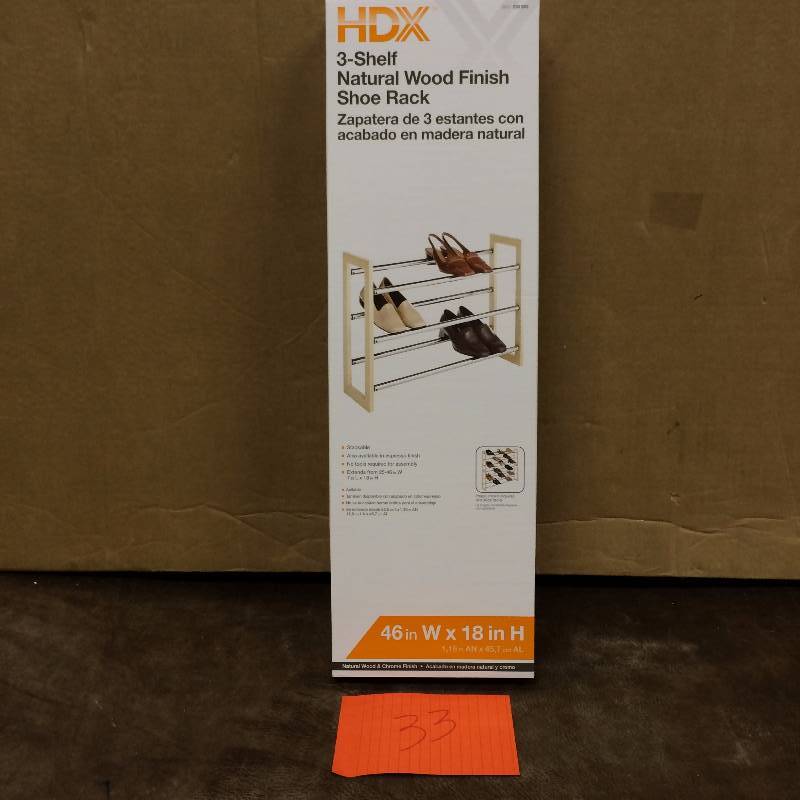 HDX 3 Shelf Natural Wood Finish Shoe Rack New