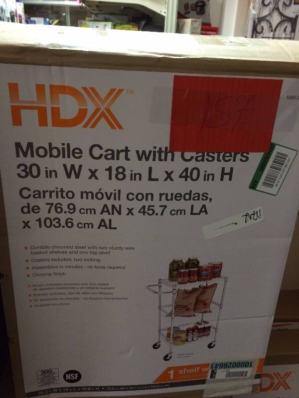 HDX Mobile Cart with Caster 30 in x 18 in x 40 in New