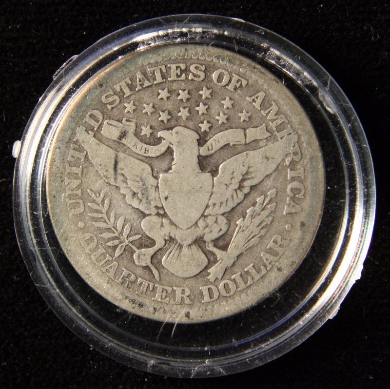 1914 BARBER SILVER QUARTER IN AIRTITE HOLDER