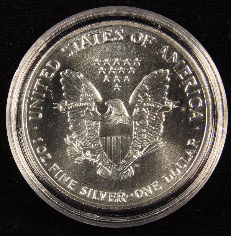 1989 AMERICAN SILVER EAGLE 1 TROY OZ. .999 FINE SILVER DOLLAR IN AIRTITE CAPSULE