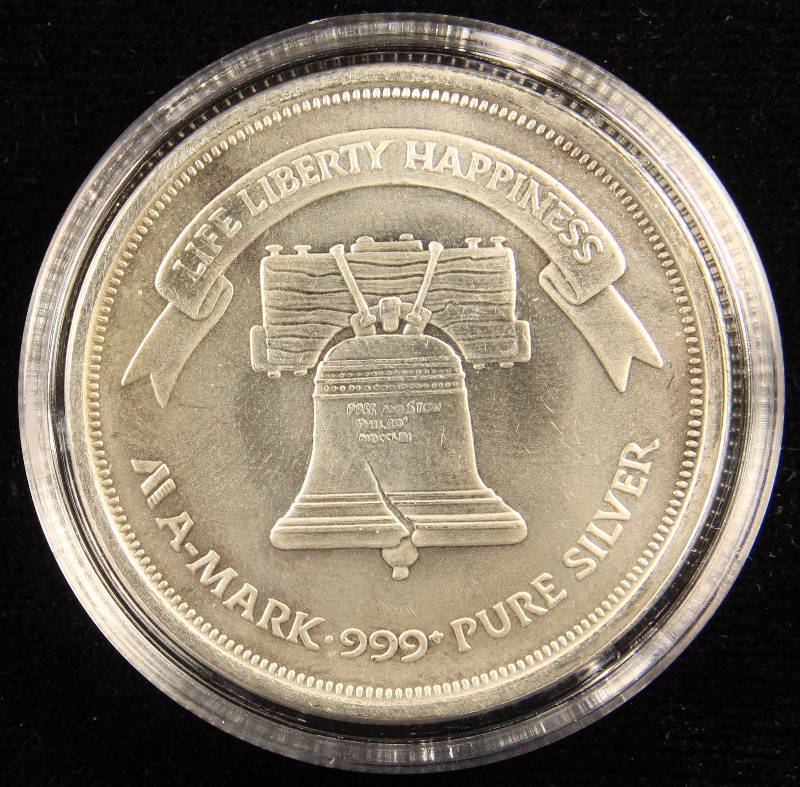 1 TROY OZ. .999 FINE SILVER ROUND A-MARK LIBERTY IN AIRTITE HOLDER