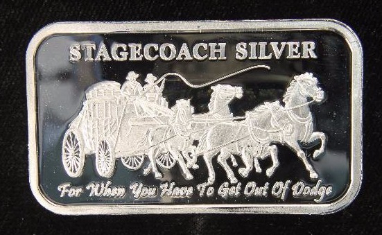 1 TROY OZ. .999 FINE SILVER STAGECOACH BAR (4 X 14 CRACKER)