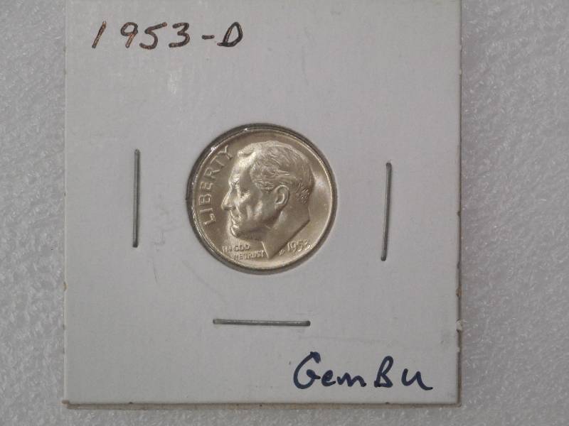 1953-D Roosevelt Silver Dime, GEM B...