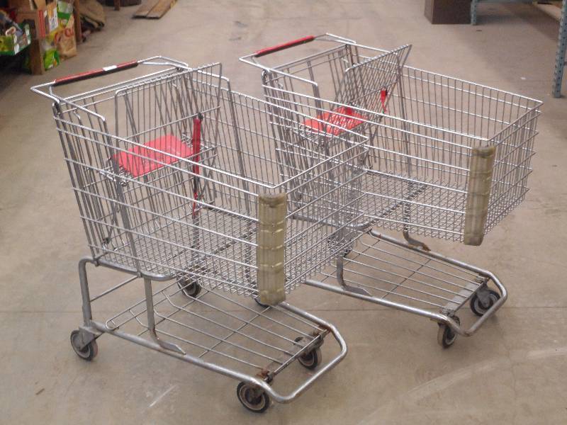 (2) Steel Shopping Carts, Full-Size...