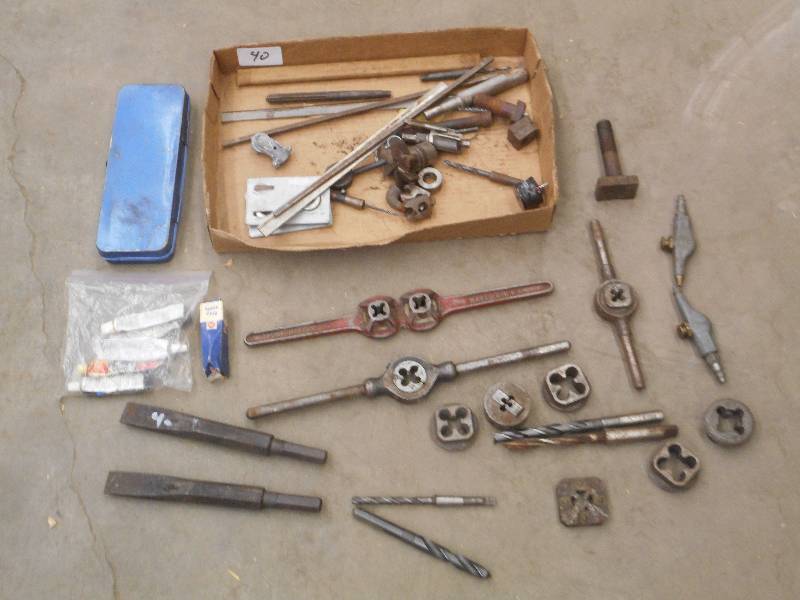 Box Of Tap & Die Pieces, Drill Bits...