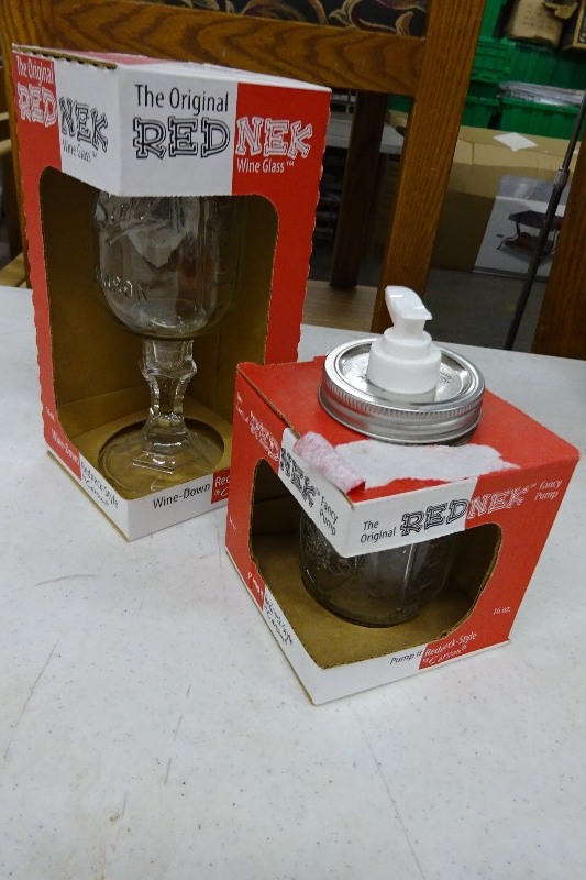 Redneck soap dispensor and wine glasses