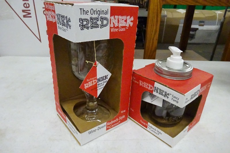 Redneck soap dispensor and wine glasses