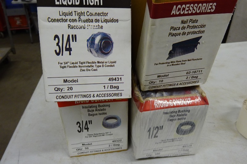 Liquid tight connectors, insulating bushings 12 & 34 nail plates