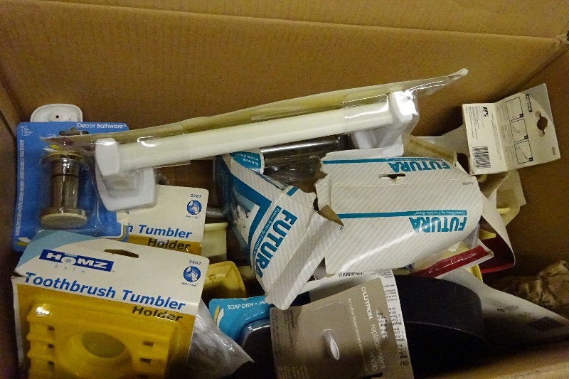 Soap dish, toothbrush holder, towel bars, and more