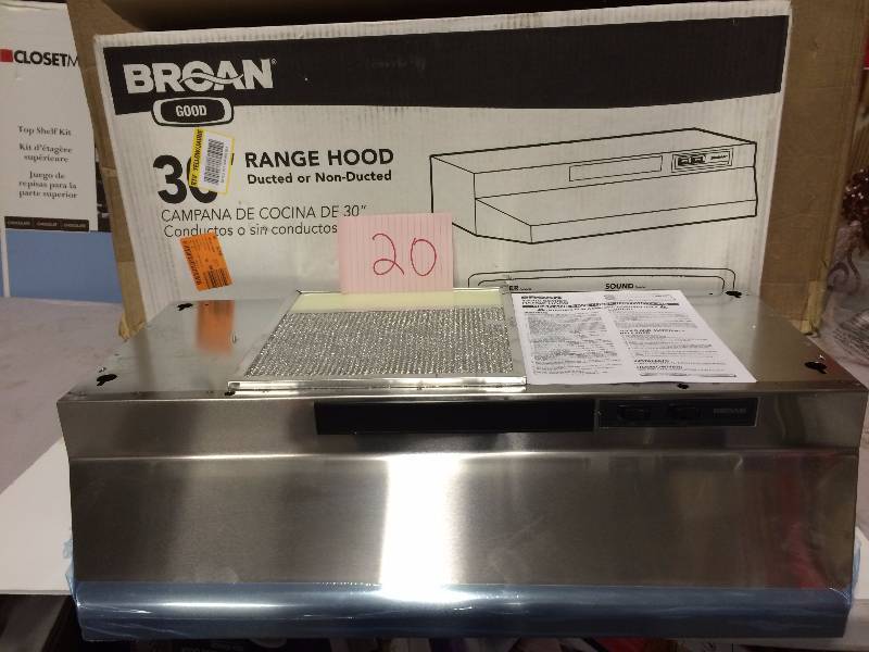 lot 20 image: Broan 43000 Series 30 in. Convertible Range Hood in Stainless Steel New
