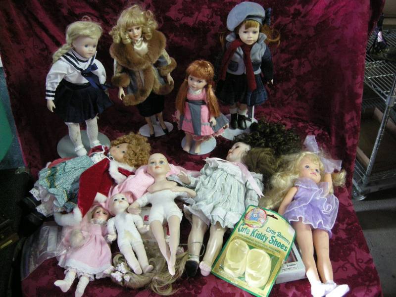 Porcelain Dolls, Clothes, Etc