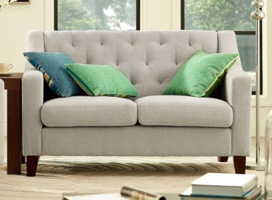 lot 35 image: Tufted Upholstered Loveseat - Taup