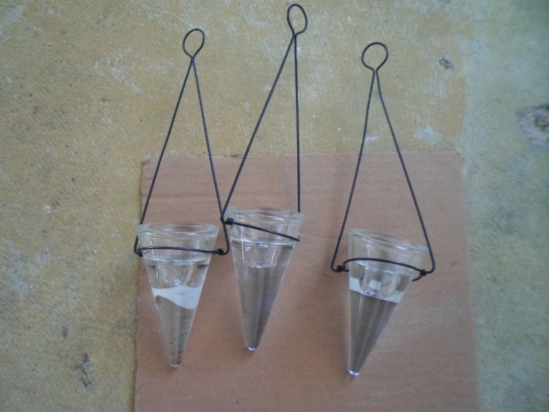 lot 157 image: 3 Glass Cone Shaped Hanging Candle Holders