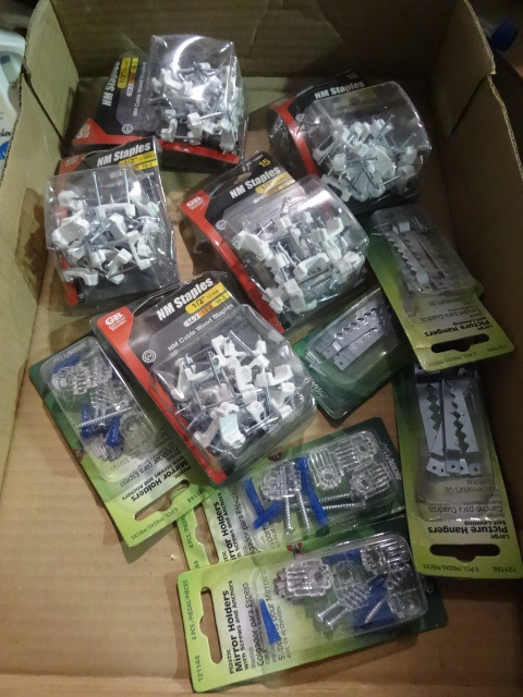 NEW Hardware Lot incl 4 x box NM staples, 3 x Lg Picture Hangers and 3 x Mirror brackets