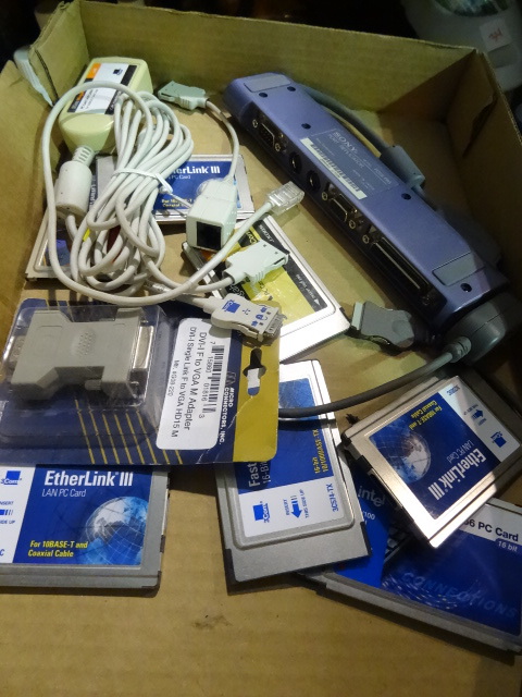 Used Lot PCMCIA Network and Modem Cards, Cables and Sony Port Replicator