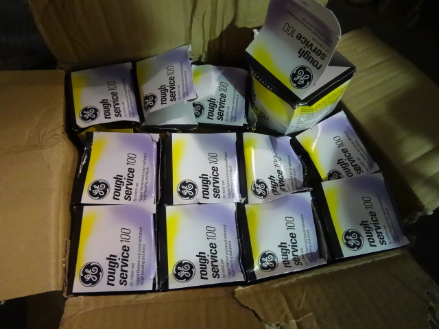 NEW Qty 12 GE Rough Service 100 watt Light Bulbs, Incandescent, Standard Base