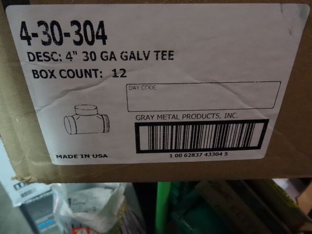 NEW Qty 12 HVAC Galvanized Tee 4in 30 guage pn4-30-304