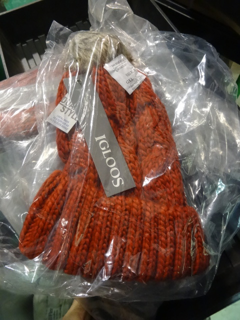 NEW Qty 6 Igloos Winter Knit Hats with Foux Fur Trim 2 ea red, blue, black