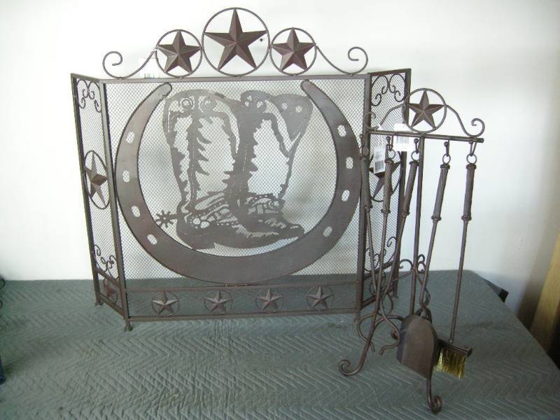 Metal Star Fireplace Set & Screen