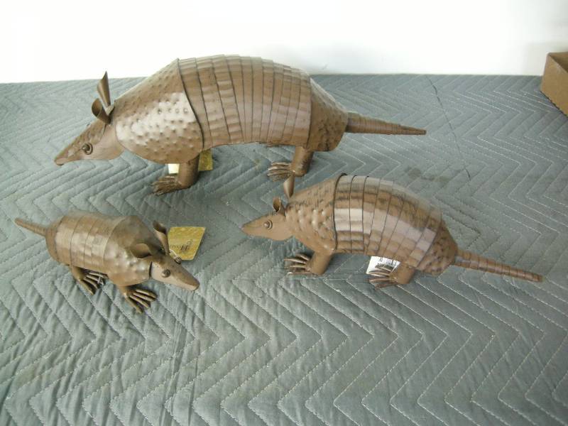 3 Whimsical Metal Armadillos