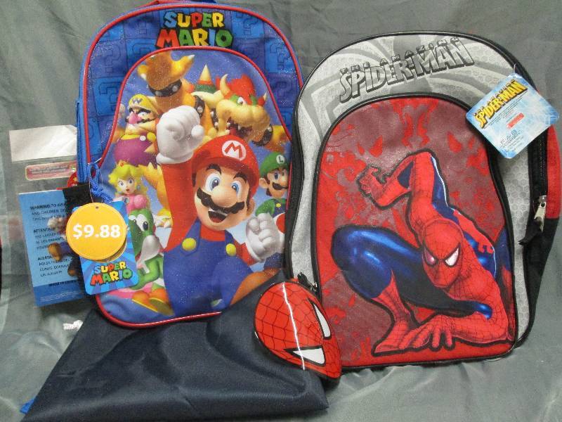 lot 57 image: Super Mario Backpack, Spiderman Bac...