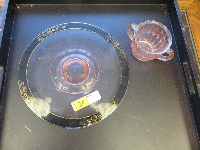lot 30 image: Vintage Glass Sugar Bowl & Lazy Susan