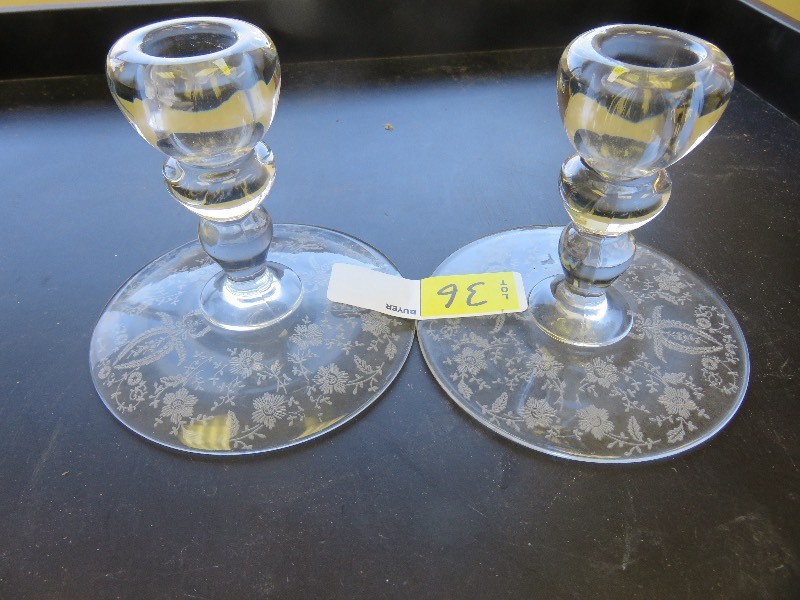 lot 36 image: 2 Glass Candle Holders