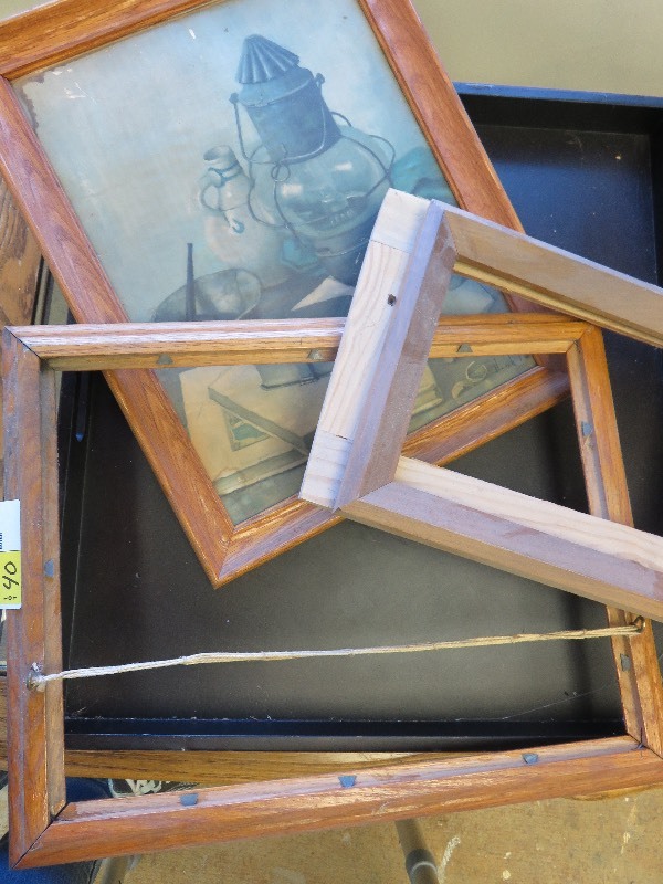 lot 40 image: Picture & 3 Wood Picture Frames