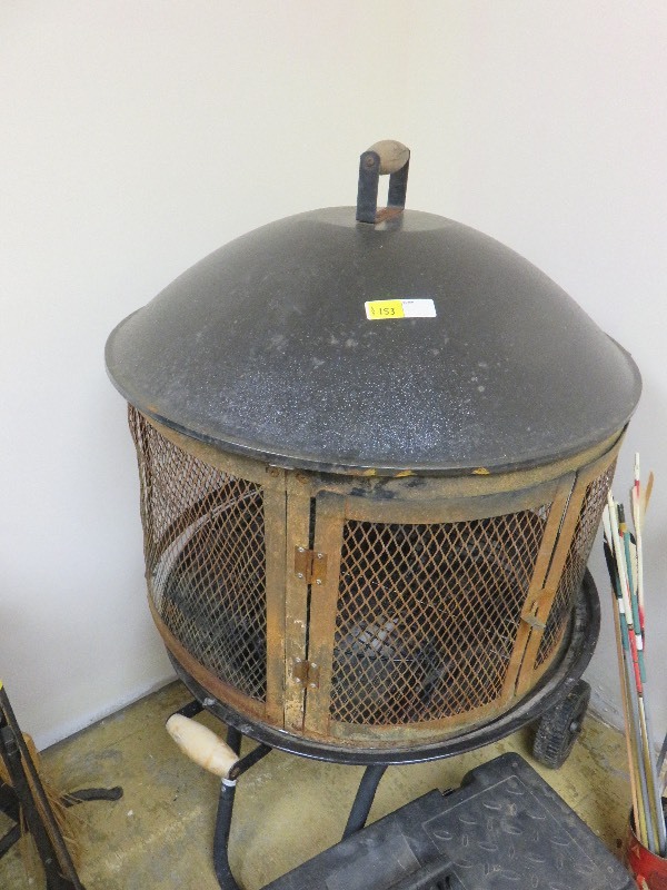 lot 153 image: Outdoor Firepit & Tool Box Full of BBQ Tools