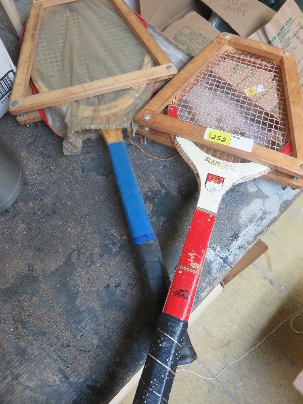 lot 252 image: 2 Vintage Tennis Rackets w Holders